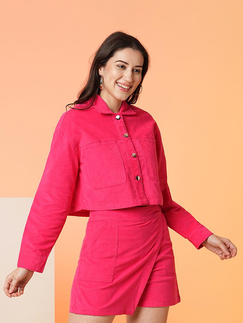 women pink solids long sleeves jacket - 21016978 -  Standard Image - 1
