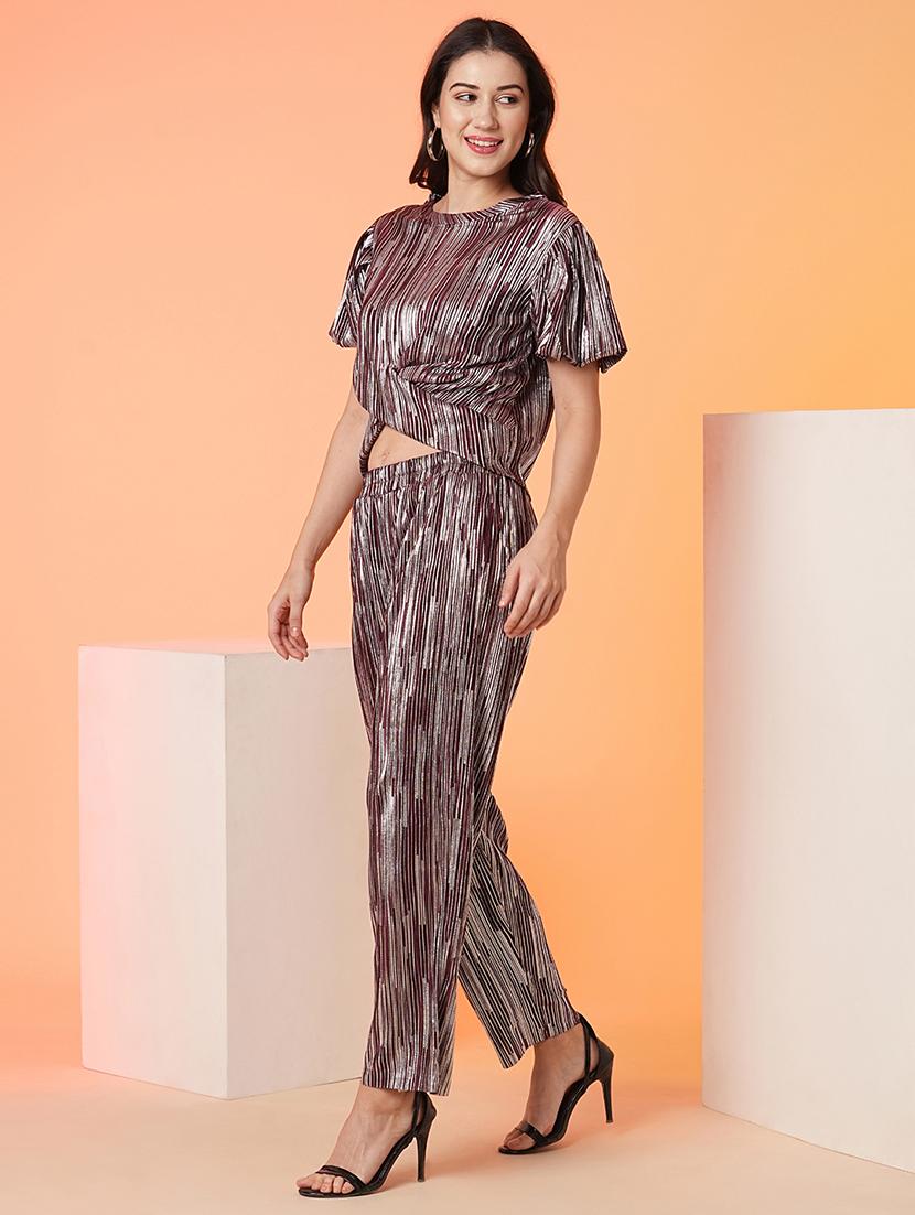 maroon polyester top and trouser co-ord set - 21016982 - Standard Image - 1