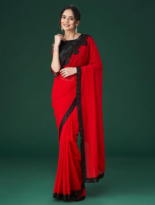 women solid with bordered saree with blouse - 21017051 -  Standard Image - 0