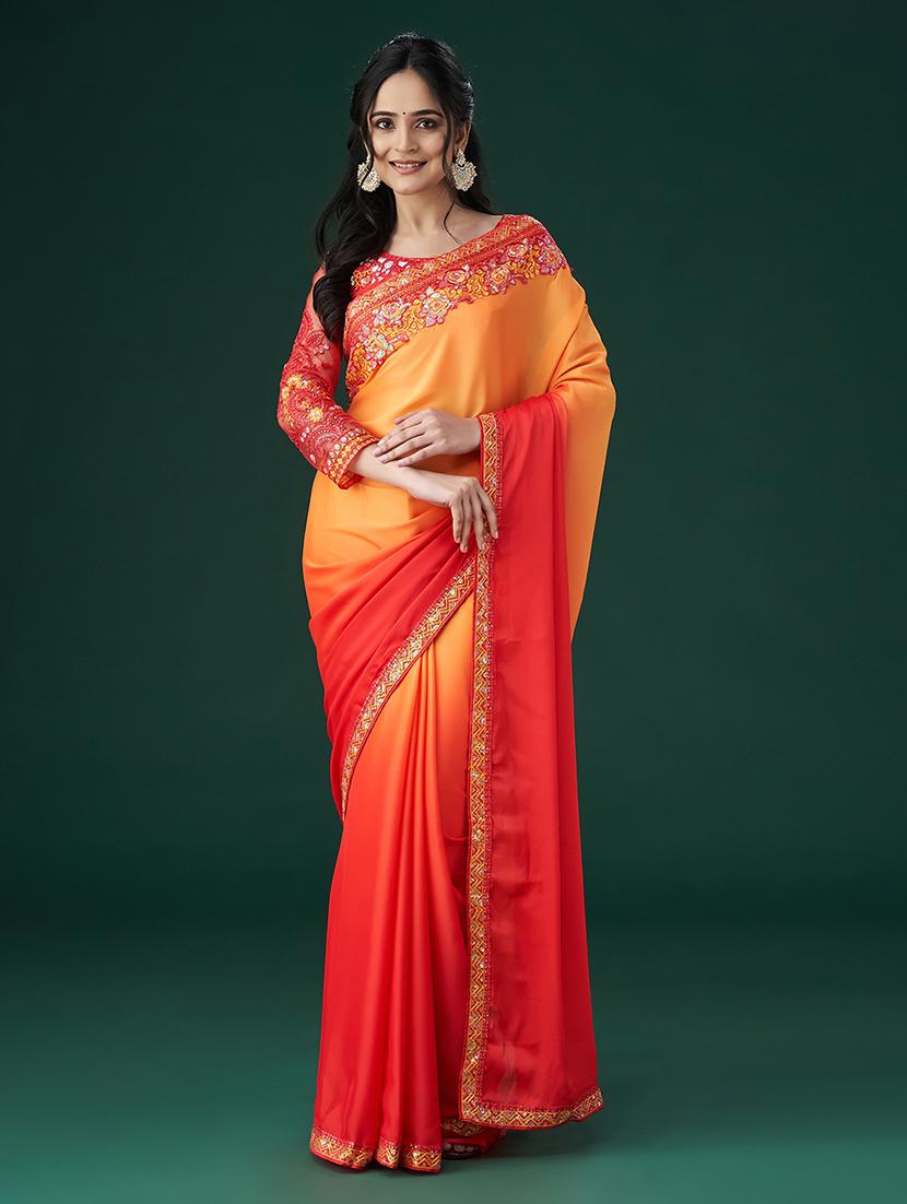 women solid with bordered saree with blouse - 21017053 - Zoom Image - 0