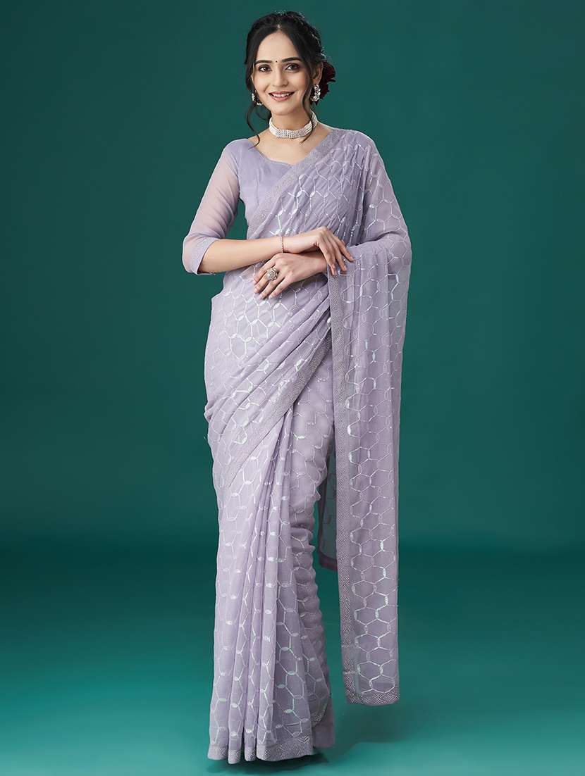 lavender chiffon embellished saree with blouse