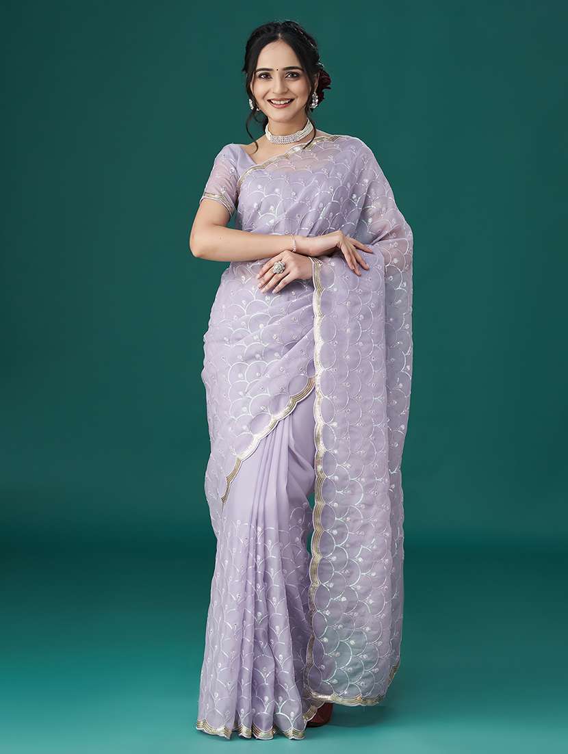 lavender embroidered saree with blouse