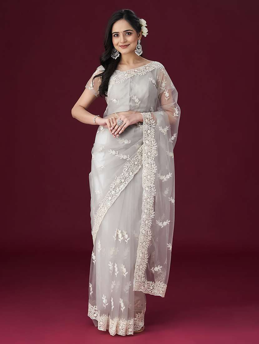 white embroidered saree with blouse