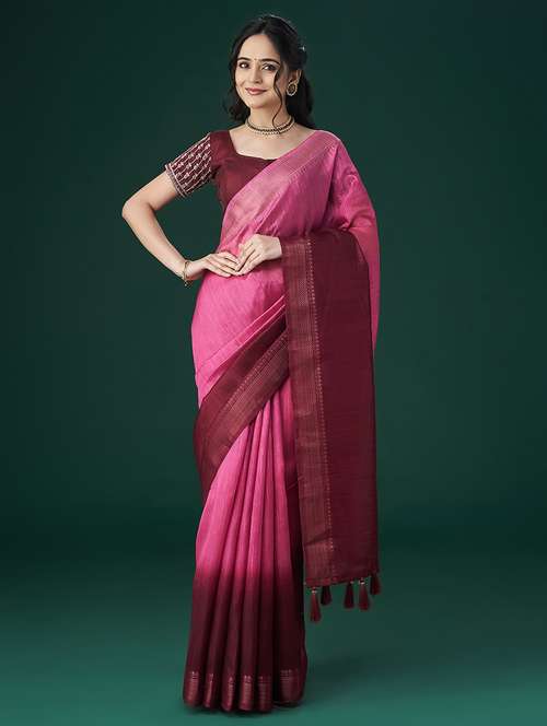 pink bordered saree with blouse - 21017100 - Standard Image - 0