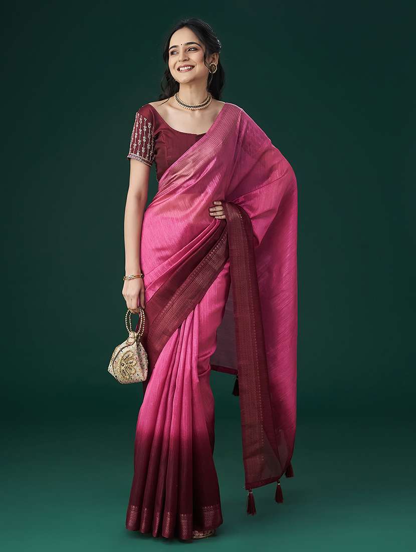 pink bordered saree with blouse - 21017100 - Standard Image - 1