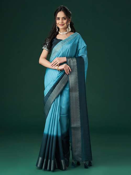 blue bordered saree with blouse - 21017101 - Standard Image - 0