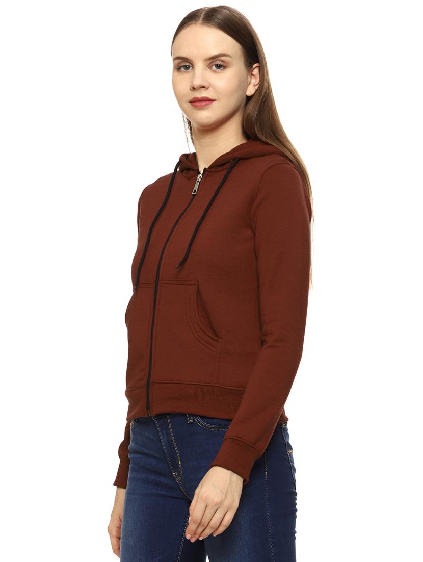 women solid long sleeve hooded sweatshirt - 21017384 - Standard Image - 1