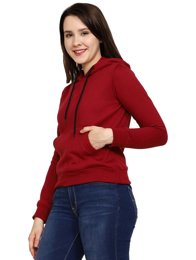 solid maroon casual hooded sweatshirt - 21017391 - Standard Image - 1