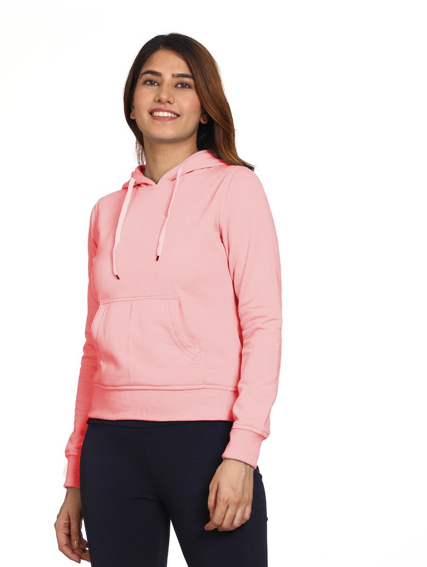 solid pink hooded casual sweatshirt - 21017396 - Standard Image - 1
