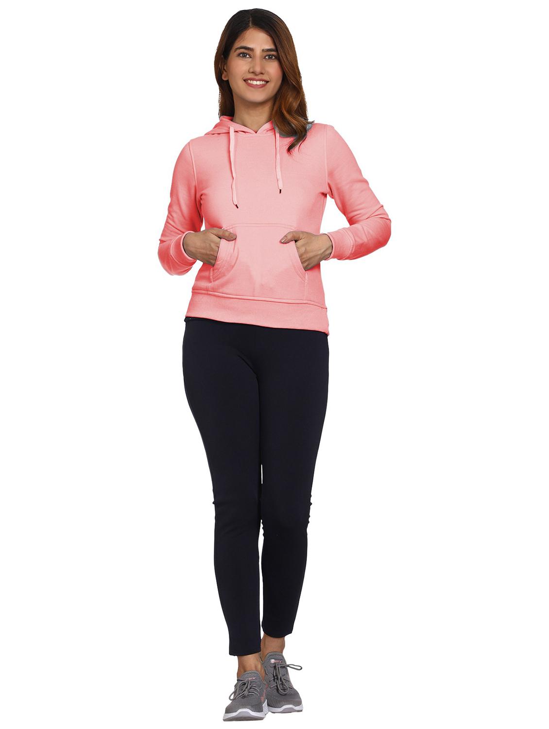 solid pink hooded casual sweatshirt - 21017396 - Standard Image - 4