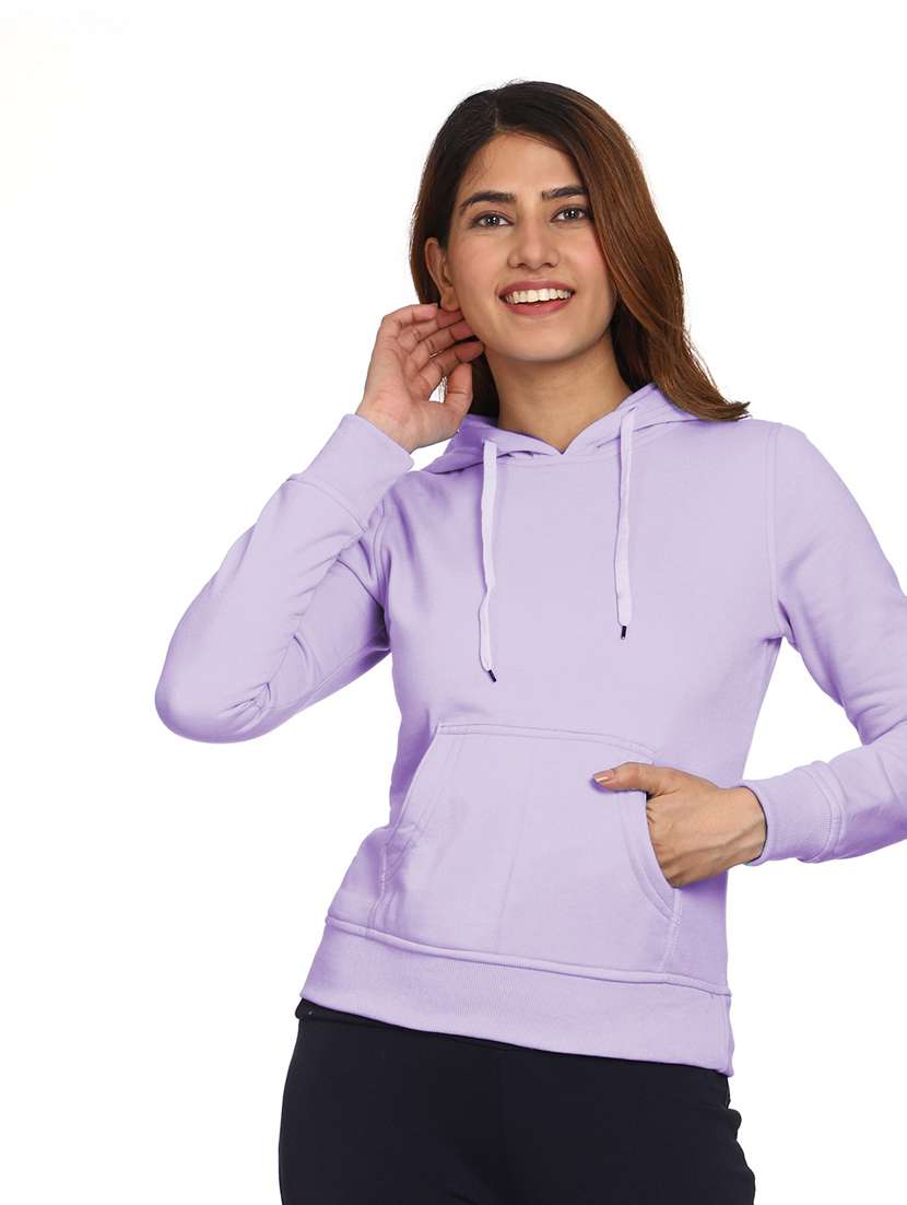 solid lavender hooded casual sweatshirt - 21017397 - Standard Image - 1