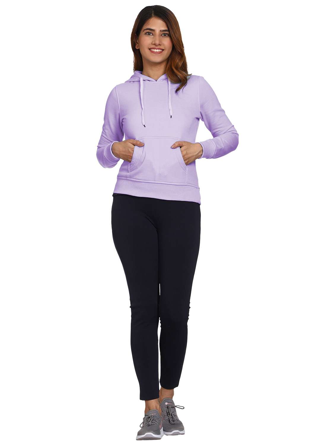 solid lavender hooded casual sweatshirt - 21017397 - Standard Image - 4