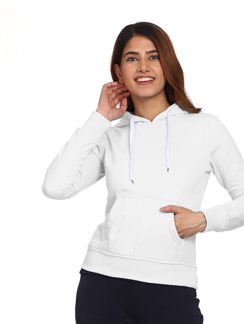 solid white hooded casual sweatshirt - 21017398 - Standard Image - 1