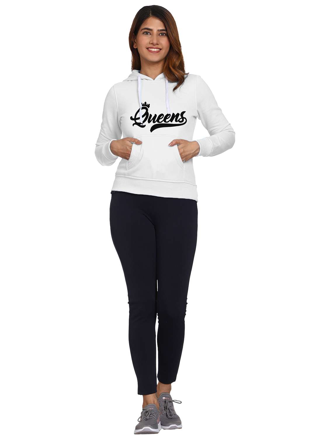white chest printed hooded casual sweatshirt - 21017399 - Standard Image - 4