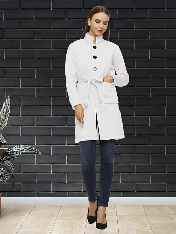 women solid stand collar long coat - 21017475 -  Standard Image - 1