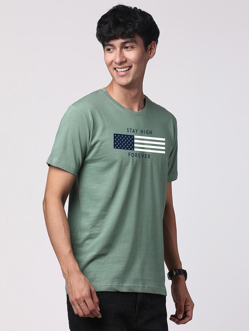 pastel green cotton chest print tshirt - 21017586 - Standard Image - 1