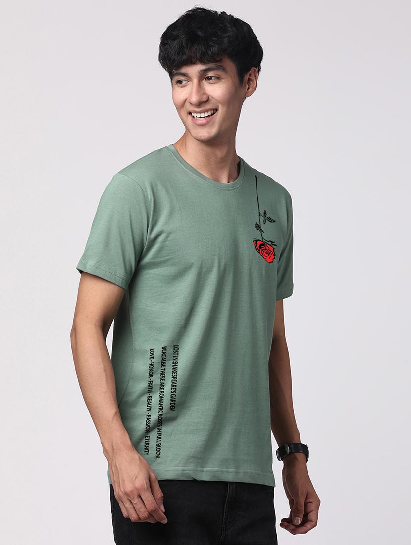 pastel green cotton chest print tshirt - 21017613 - Standard Image - 1