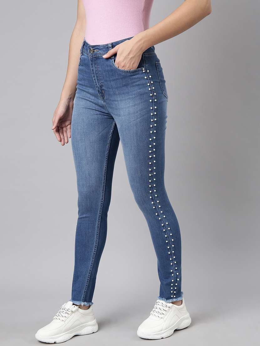 women high rise washed denim jeans - 21017897 -  Standard Image - 1