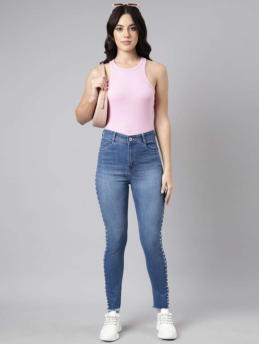 women high rise washed denim jeans - 21017897 -  Standard Image - 4