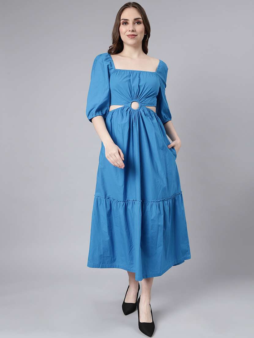 women solid color fit & flare dress