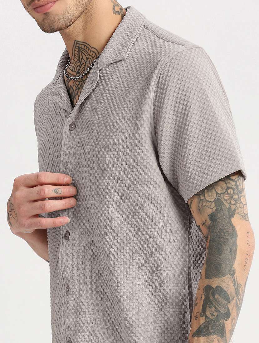 beige solid casual shirt - 21017902 - Standard Image - 6
