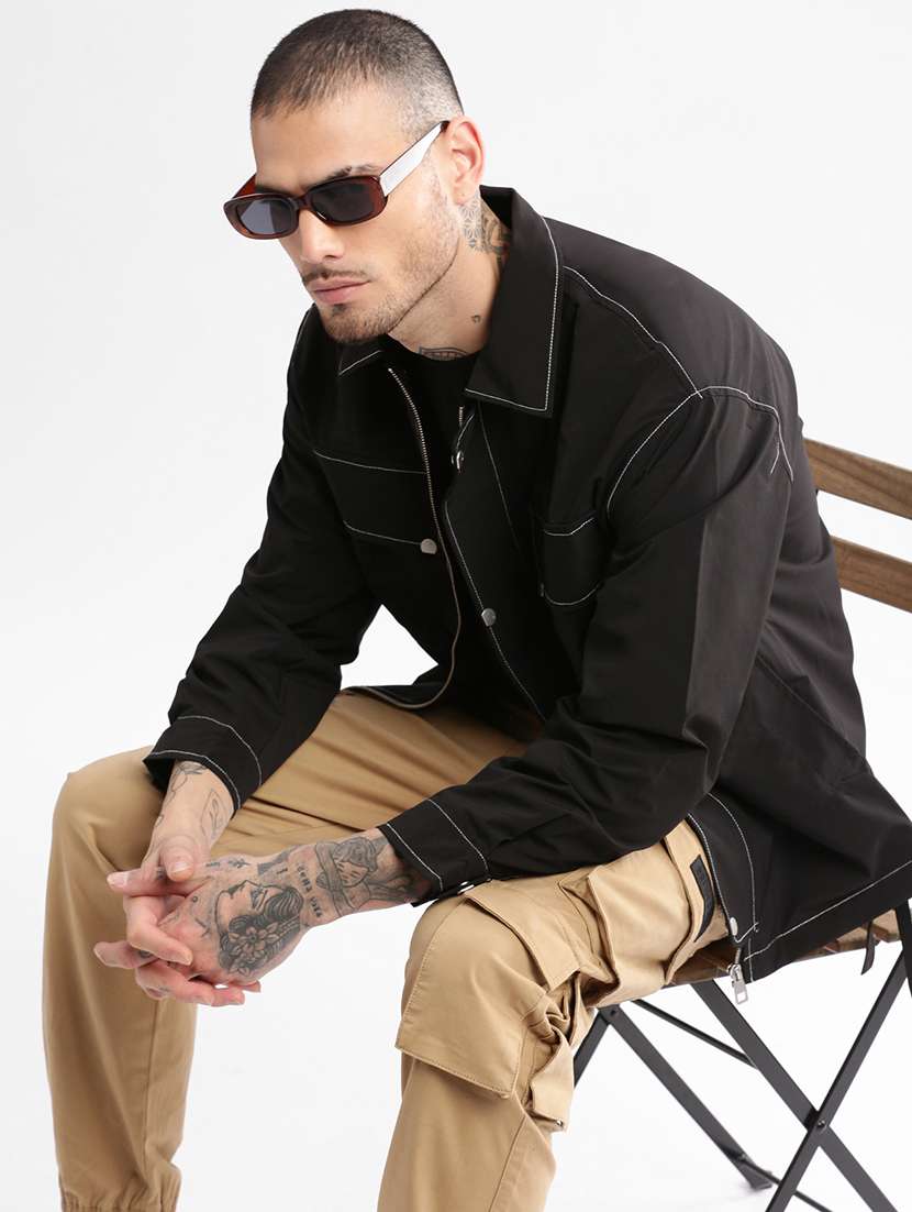 black solid casual jacket - 21017917 -  Standard Image - 1