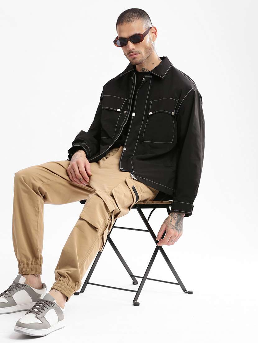 black solid casual jacket - 21017917 -  Standard Image - 4