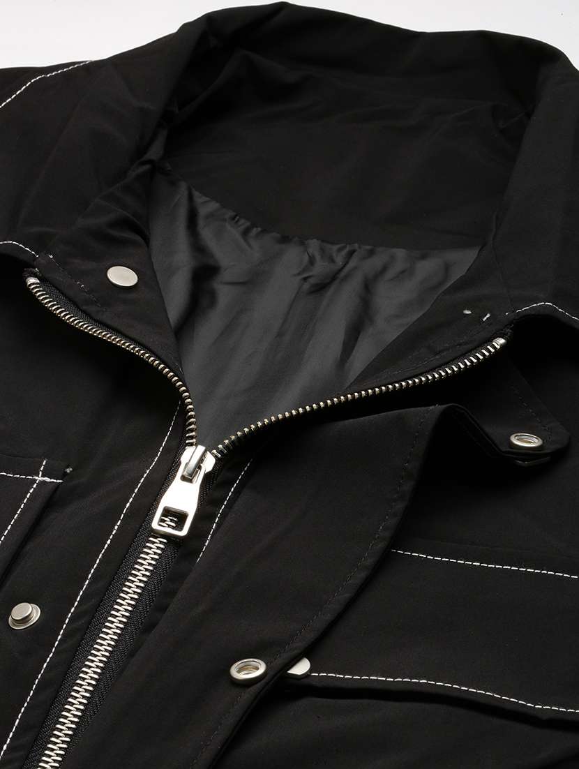 black solid casual jacket - 21017917 -  Standard Image - 6