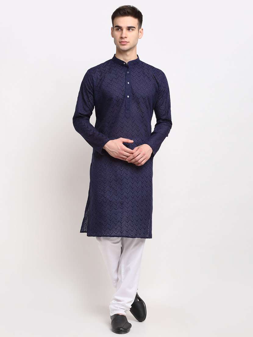 navy cotton kurta churidar ethnic wear set