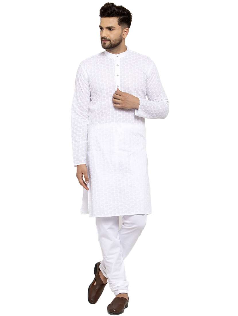 white cotton kurta churidar ethnic wear set