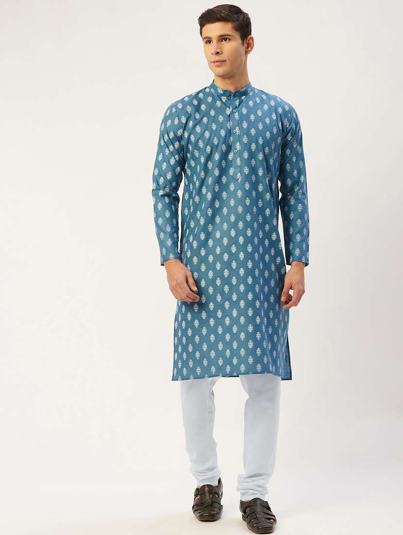 teal cotton kurta churidar ethnic wear set