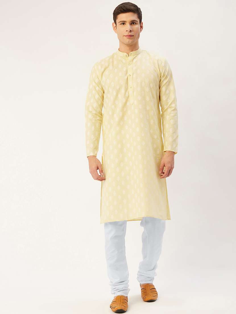 yellow cotton kurta churidar ethnic wear set