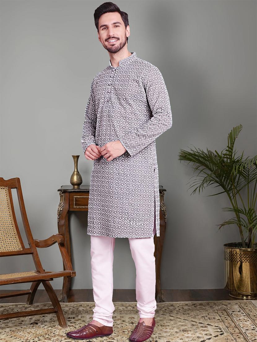 grey cotton kurta churidar ethnic wear set - 21018190 - Standard Image - 1