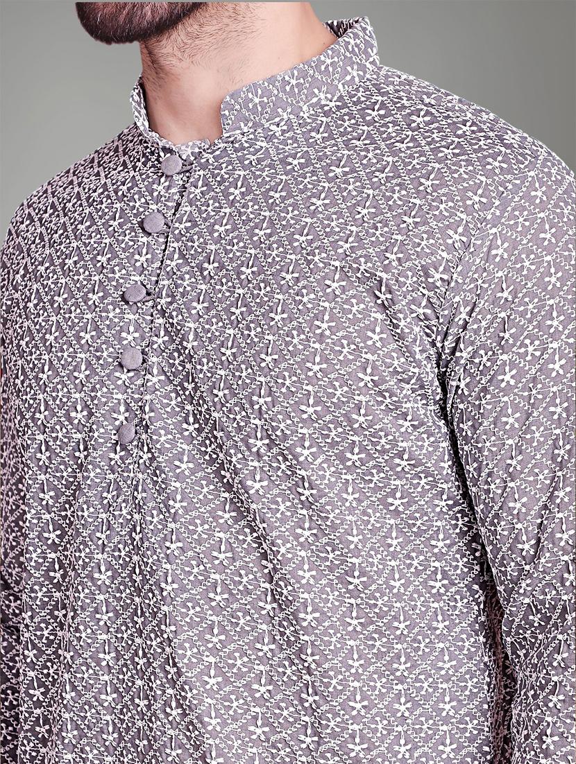 grey cotton kurta churidar ethnic wear set - 21018190 - Standard Image - 4