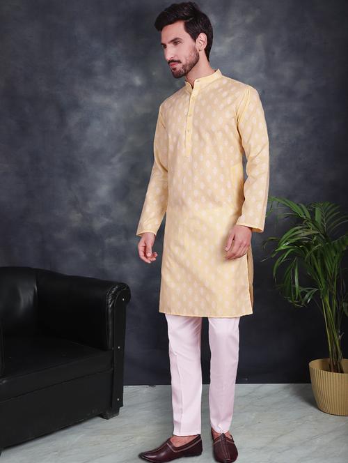 yellow cotton kurta churidar ethnic wear set - 21018201 - Standard Image - 0
