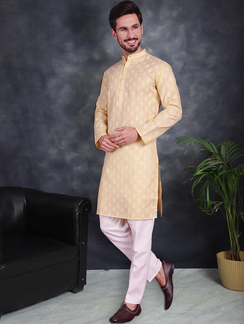 yellow cotton kurta churidar ethnic wear set - 21018201 - Standard Image - 1