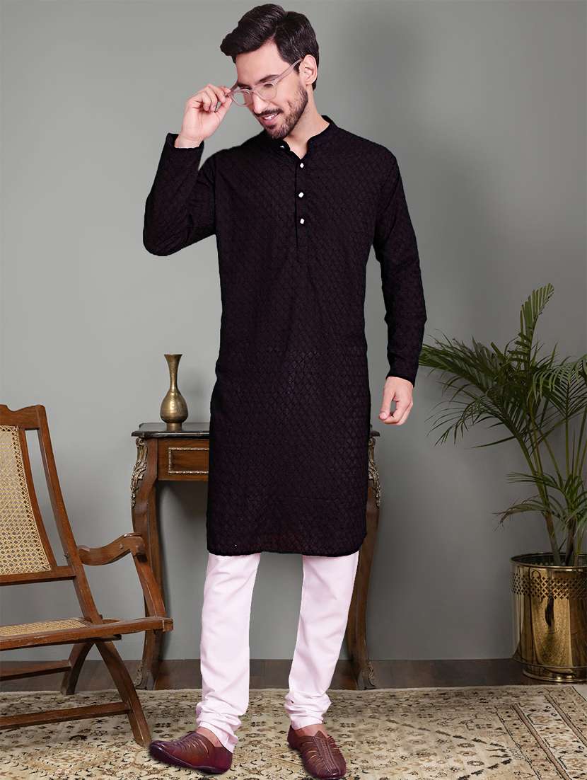 black cotton kurta churidar ethnic wear set
