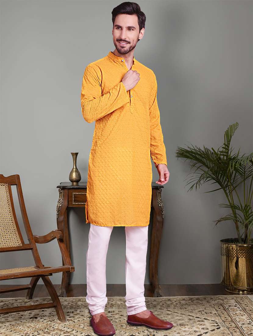 mustard cotton kurta churidar ethnic wear set - 21018207 -  Standard Image - 1