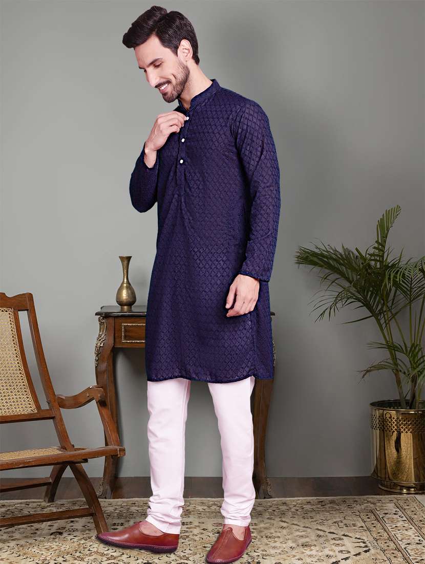 navy cotton kurta churidar ethnic wear set - 21018208 -  Standard Image - 1