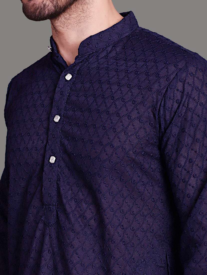 navy cotton kurta churidar ethnic wear set - 21018208 -  Standard Image - 4