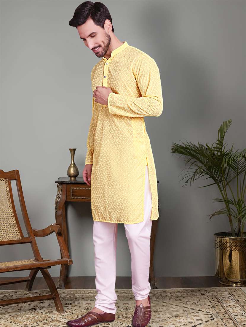 yellow cotton kurta churidar ethnic wear set - 21018213 -  Standard Image - 1
