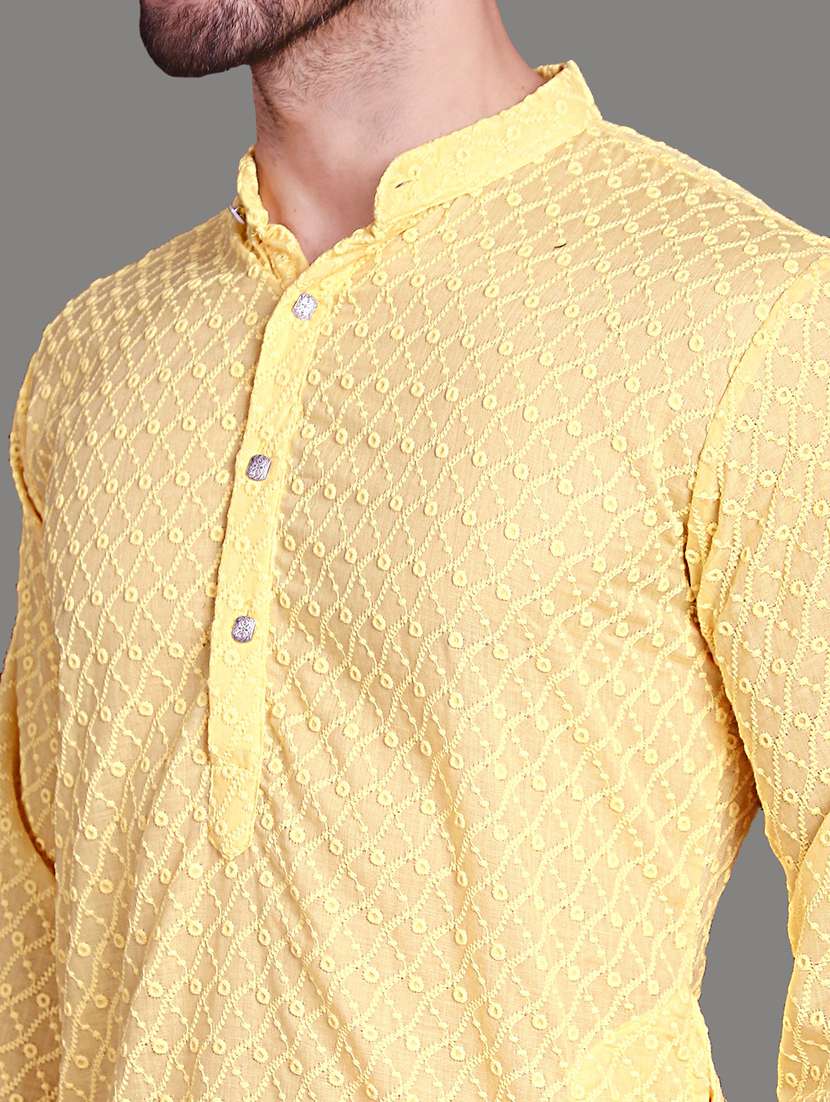 yellow cotton kurta churidar ethnic wear set - 21018213 -  Standard Image - 4