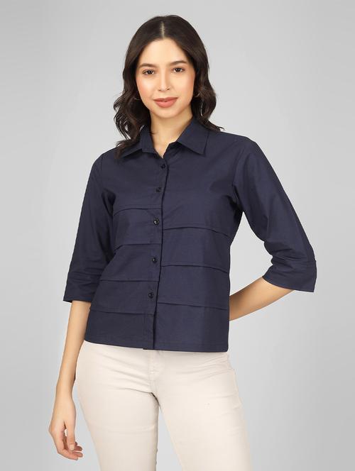 women navy blue solid shirt top - 21018214 -  Standard Image - 0