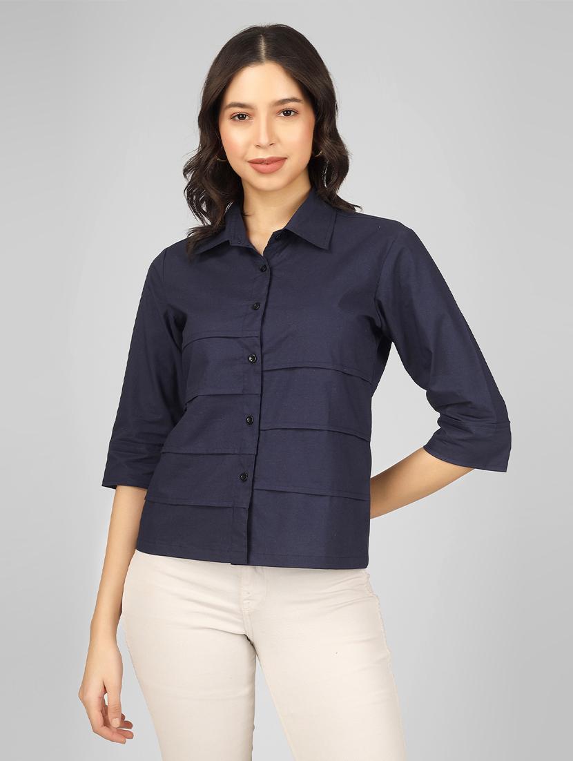 women navy blue solid shirt top - 21018214 -  Zoom Image - 0
