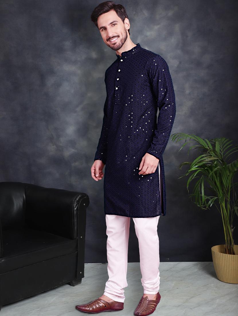 navy blue cotton kurta churidar ethnic wear set - 21018230 -  Standard Image - 1