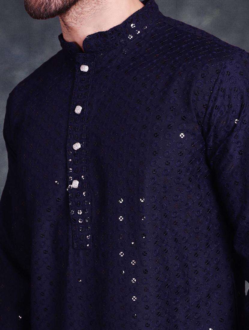 navy blue cotton kurta churidar ethnic wear set - 21018230 - Standard Image - 4