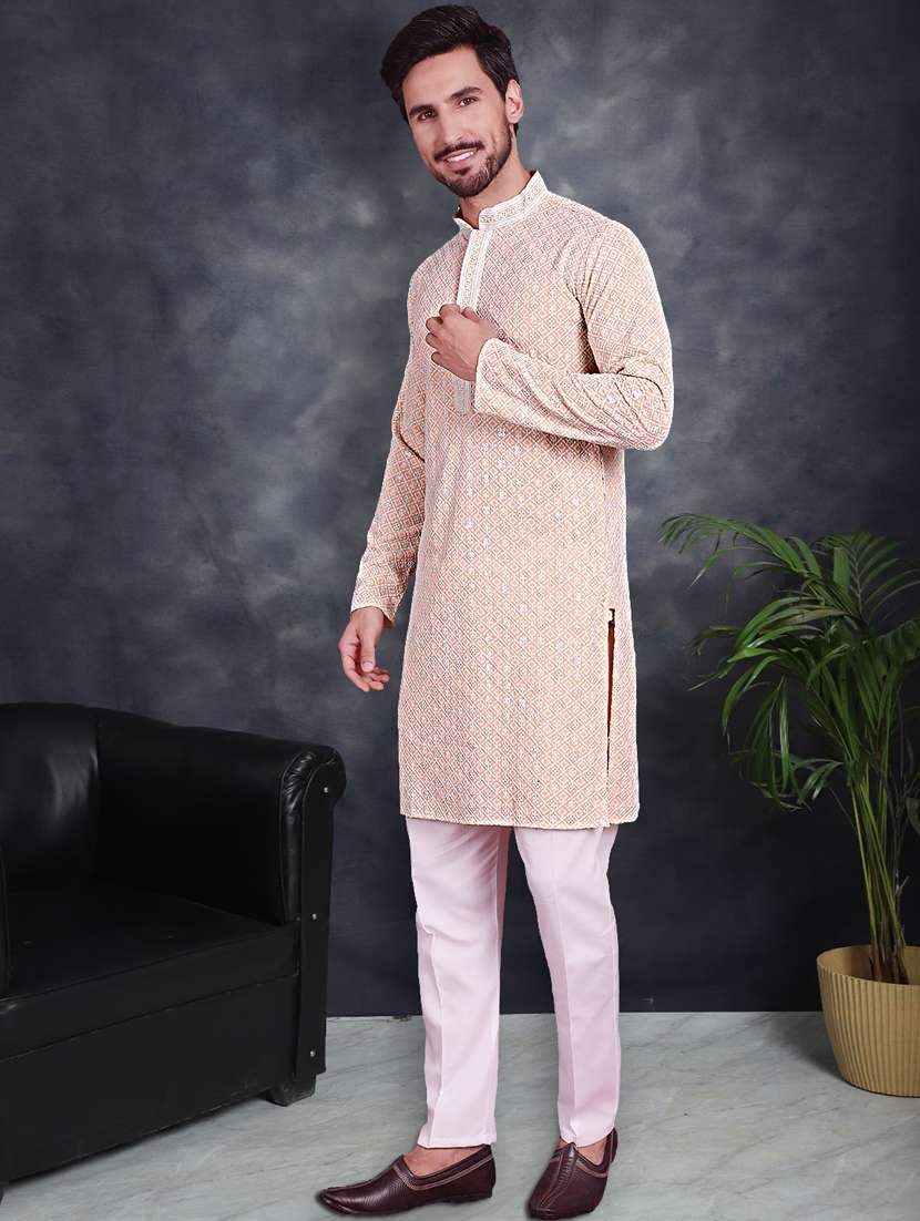 peach cotton kurta churidar ethnic wear set - 21018239 -  Standard Image - 1