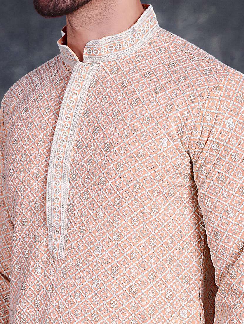 peach cotton kurta churidar ethnic wear set - 21018239 -  Standard Image - 4