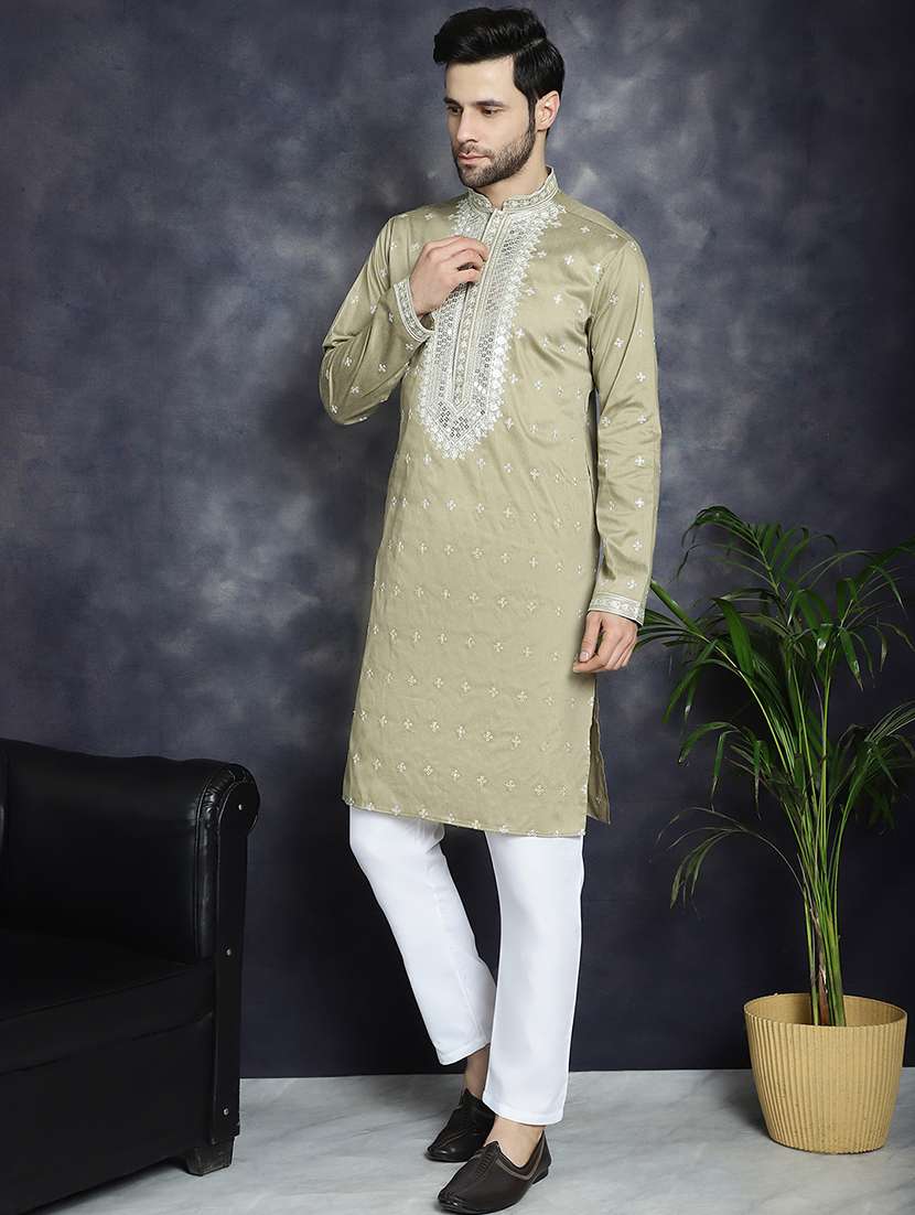 men mandarin neck kurta pyjama ethnic wear set - 21018250 -  Standard Image - 1