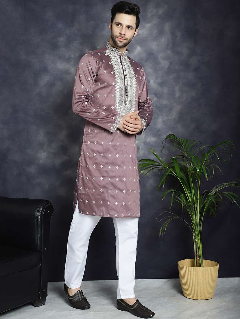 men mandarin neck kurta pyjama ethnic wear set - 21018252 -  Standard Image - 1